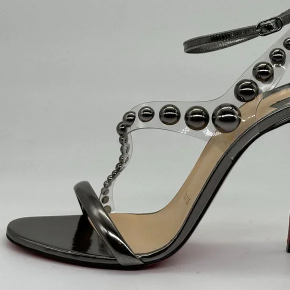 Christian Louboutin CORINETTA 100 Studded PVC Strap SandalS Heels Shoes $845 - Picture 3 of 14